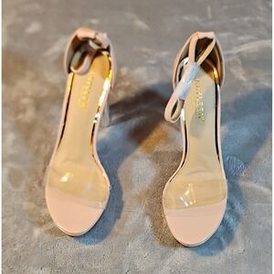 Kn Footwear Nude Patent Strappy Block Heel Ankle Strap Open Toe Buckle Size 8